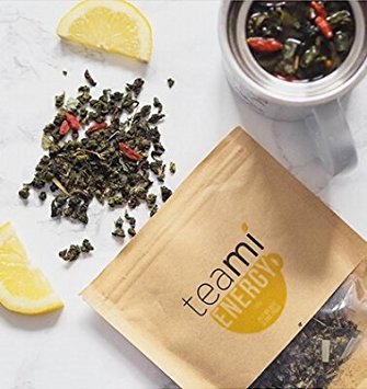 PREMIUM HERBAL GREEN ENERGY Tea with Caffeine - Loose Leaf Blend by TeaMi Blends - Best for Increased Mental Alertness - with 100% All-Natural Yerba Mate, Oolong, Lemongrass, Ginseng, & Goji Berries