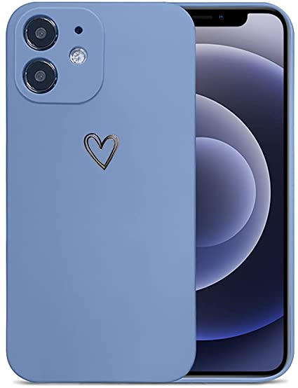 Ownest Compatible with iPhone 12 Case [Not Fit 12 Pro 6.1] for Soft Liquid Silicone Heart Pattern Slim Protective Shockproof Case for Women Girls for iPhone 12 6.1 Inch-Navy Purple