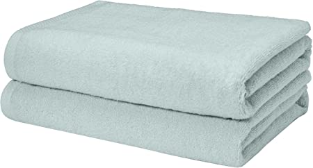 AmazonBasics Quick-Dry Bath Towels, 100% Cotton, Set of 2, Ice Blue