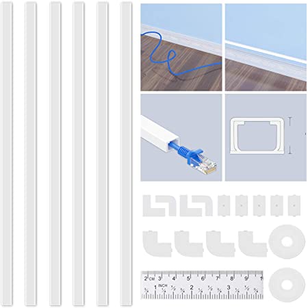 Yecaye One-Cord Channel Cable Concealer Bundle - 362" Cable Hider Raceway Kit for a Power Cord, Ethernet Cable, Speaker Wire - 8X 15.7in CMC-03, 6X 39.4in CMC-03-1M, W0.59in H0.39in, White