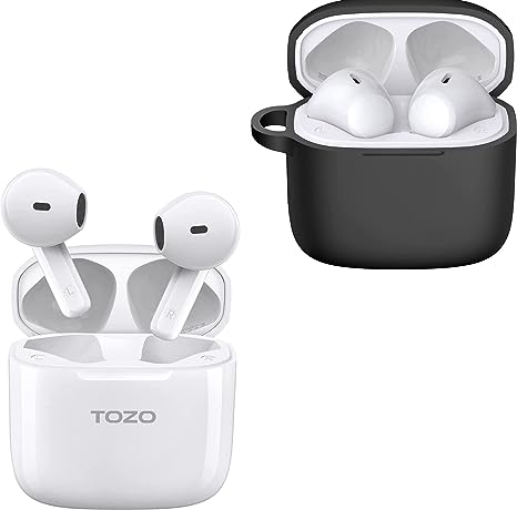 TOZO A3 Wireless Earbuds Bluetooth 5.3 Half in-Ear Lightweight Headsets White & TOZO A3 Protective Silicone Case Black