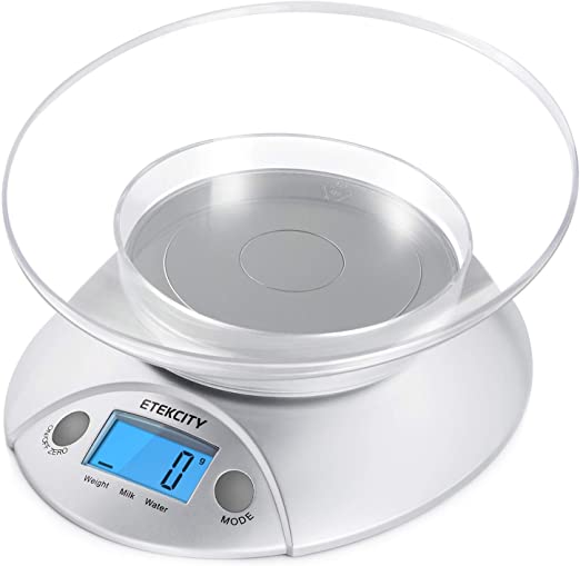 Etekcity Food Scale Digital Kitchen Weight for Cooking, Baking and Dieting, Removable Bowl, 11lb/5kg, Silver