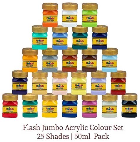 Flash Acrylic Paint Set, 25 Colors (50 ml, 1.7 oz) Art Supplies Paint Set with Storage Box, Rich Pigments, Non Fading, Non Toxic Paints, Multi-Surface Paint for Artist, Hobby Painters & Kids