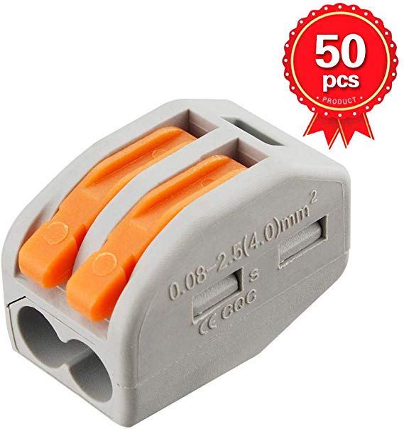 XHF 50 Pcs 222-412 Lever-nuts 2 Conductor Combination Compact Wire Connectors 2 Port Fast Connection Terminal 28-12 AWG Suitable for Multiple Types of Wires