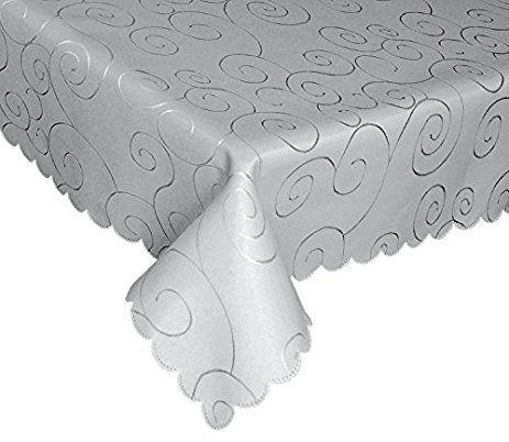 EcoSol Designs Microfiber Damask Tablecloth, Wrinkle-Free & Stain Resistant (60x102", Grey/Silver) Swirls