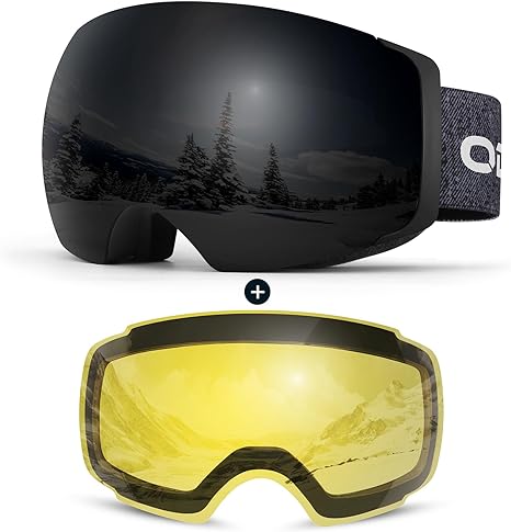 Odoland OTG Ski Goggles Set with Detachable Lens, Frameless Interchangeable Magnetic Lens for Skiing Skating Snowboard, Anti-Fog and UV400 Protection Snow Goggles for Men and Women