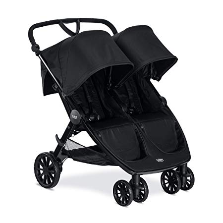 Britax B-Lively Double Stroller - Up to 100 pounds - Car Seat Compatible - UV 50  Canopy - Adjustable Handlebar - Easy Fold, Raven