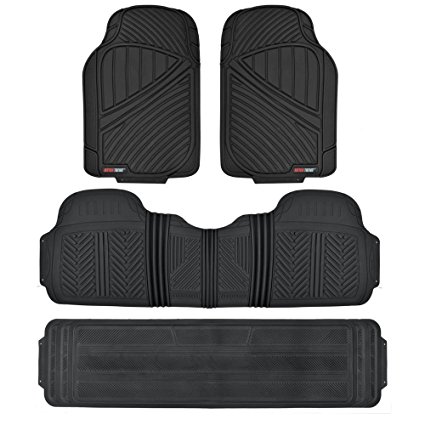 Motor Trend 3 Row FlexTough Series Rubber Floor Mats & Liners for Car SUV Van- Heavy Duty Full Interior - Black