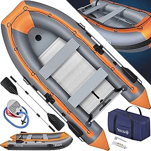 KESSER® Schlauchboot 3,20 m für 4 Personen - Wave Motor geeignet Freizeitboot Paddelboot Motorboot Angelboot - mit 2 Sitzbänken - Alu-Boden Paddel Pumpe Reparaturset & Tasche aufblasbar PVC