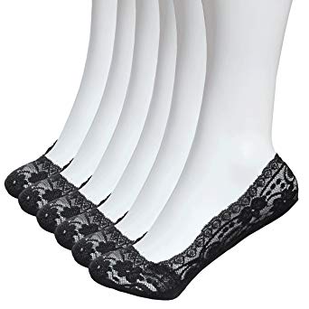 6 Pairs No Show Socks Women Lace Thin Casual Socks Non Slip No Show Socks for Flats Liner Socks