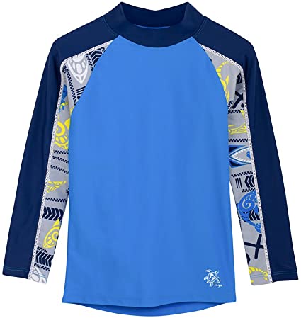 Tuga Boys Long Sleeve Rash Guard 1-14 Years, UPF 50  Sun Protection Swim Shirt