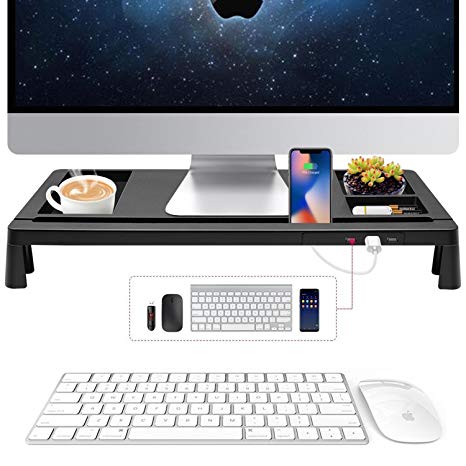 GENERAL ARMOR® Monitor Stand USB Black with Storage for Desks,Computer Stand Laptop for monitor with 3 USB HUBs, Monitor Stand Riser for Computer/Printer/Laptops/TV - Desk Storage Organizer