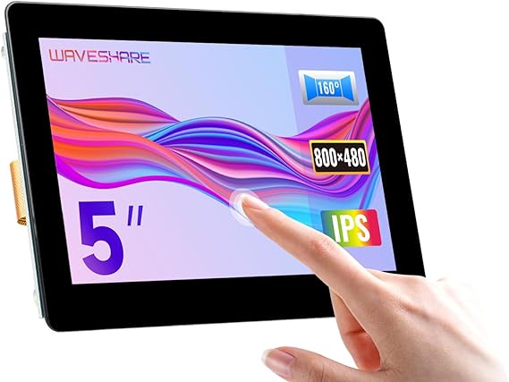 waveshare 5inch Capacitive IPS Touch Display Compatible with Raspberry Pi 5/4B/3B /3A /3B/2B/B /A / CM3/3 /4 800×480 Resolution DSI Interface Low Power Consumption