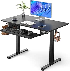 ErGear Electric Standing Desk with Keyboard Tray, 44x24 Inches Adjustable Height Sit Stand Up Desk, Home Office Desk Computer Workstation, Black