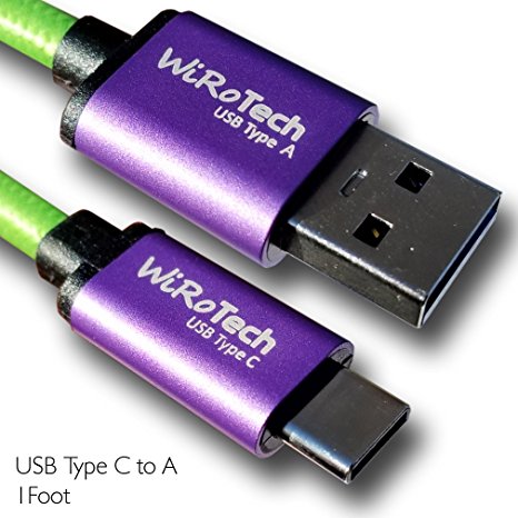 USB C Cable, WiRoTech Purple & Lime Green USB-C to USB-A Fast Charging Cable (1 Foot, Purple & Lime Green)