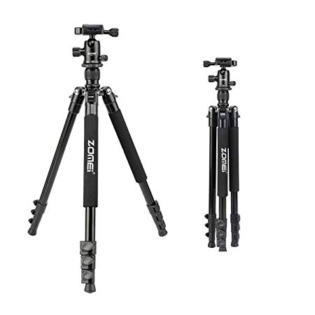 ZOMEI F647 Travel Camera Tripod,62.5" with 360 Degree Ball Head as Panoramic Shooting 1/4" Quick Release Plate/Flip Leg Locks for Canon Nikon Sony Samsung Panasonic Olympus Fuji DSLR and Camcorders