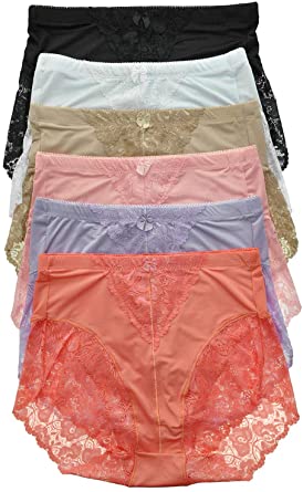 ToBeInStyle Women's 6 Pack High Rise Exquisite Lace Leg Opening Design Briefs