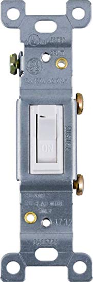 GE Grounding Toggle Switch, Single Pole, In Wall On/Off Fan & Light Switch Replacement, 15 Amp, Great for Home, Office & Kitchen, UL Listed, White, 54161