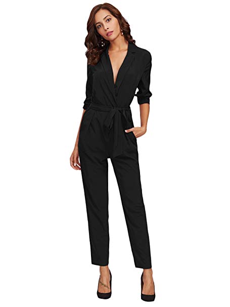 DIDK Women's Wrap and Tie Detail Tailored Jumpsuit