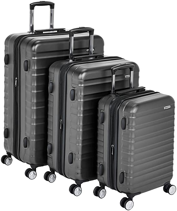 Amazon Basics Premium Hardside Spinner Luggage with Built-In TSA Lock - 3-Piece Set (21", 26", 30"), Black