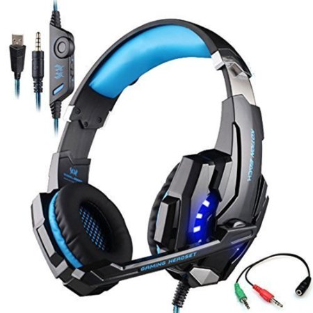 Game Headset, KOTION EACH G9000 3.5mm LED Light Gaming Headset for PlayStation 4 PS4 with Microphone for Tablet PC iPhone (Blue in Black)