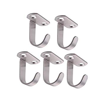 Kes Stainless Steel Ceiling Hook Towel/Robe Clothes Hook for Closet Top Bathroom Kitchen Cabinet Garage Utility Heavy Duty Screw Mounted 5 Pack, Brushed Finish, AH204-2-P5