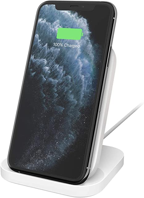 Logitech Powered 10W Wireless Charging Stand for iPhone 11 Pro Max/11 Pro/11/XS Max/XS/XR/X, Samsung Galaxy S10/S10e/S10 , LG ThinQ V40/G8, Google Pixel 4/4XL, Airpods, and More - White