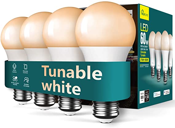 Smart Light Bulb Treatlife Smart Bulb, Tunable White Dimmable Works with Alexa and Google Assistant LED Light Bulb, 2.4GHz WiFi, 800LM, E26 A19 9W (60W Equivalent), No Hub Required