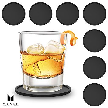 MYXER Drink Silicone Coasters Set of 8 - Black - Easy to Clean & Leave No Stains with Good Grip