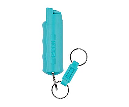 SABRE RED Kuros! Pepper Spray—Police Strength—Aqua Key Case Quick Release Key Ring, 25 Bursts & 10-Foot (3 m) Range