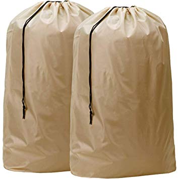HOMEST Nylon Laundry Bag, 28"×40" 2 Pack Travel Drawstring Bag, Rip-Stop Large Hamper Liner, Machine Washable, Camel-Brown