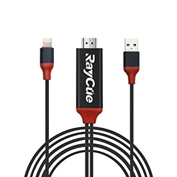 Lightning to HDMI, RayCue Lightning to HDMI cable 6.6FT, 1080P HDMI Video AV Cable Connector Conversion Same Screen Device HDTV Adapter for iPhone 7/6/5 Series, Pad Air/mini/Pro, Pod touch (black)