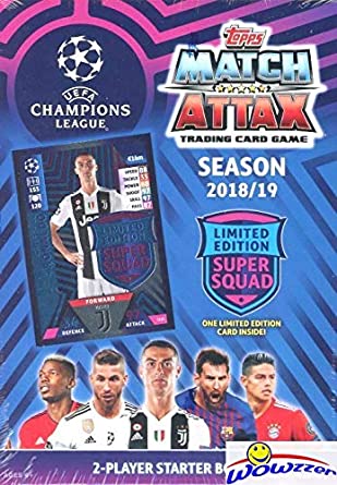 2018/2019 Topps Match Attax Champions League Soccer Starter Box with 39 Cards Including EXCLUSIVE Super Squad Limited Edition RONALDO Juventus Card & 2 Goalkeeper Cards! PLUS Game Mat & Rules! WOWZZER