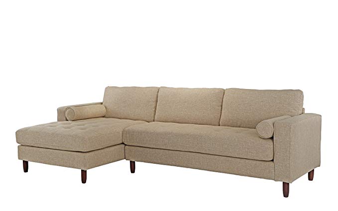 Divano Roma Furniture Mid-Century Modern Tufted Fabric Sectional Sofa, L-Shape Couch with Extra Wide Chaise Lounge (Beige)