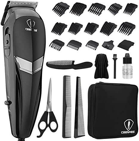 Hair Clippers& Wired clippers for men Professional All in one 24 Pieces Hair Cutting Kit Multiple Choice Wired Hair Trimmer with 14 pieces limit comb,1 Scissors,1 Storage Bag,3 Combs,1 Cape