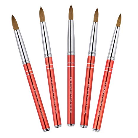 KEMEISI New #8#10#12#14#16 Kolinsky Sable Brush Acrylic Nail Art Brush Two Lines Red Metal Acrylic Salon (#10)