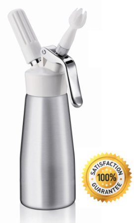Artisan Whipped Cream Dispenser 1-Pint Cream Whipper with Decorating Nozzles - Uses Standard N20 Cartridges - Silver Canister