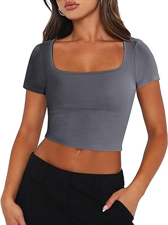 Zeagoo Women's Short Sleeve T Shirt Slim Fit Sexy Tops Solid Basic Cropped T-Shirt Tops
