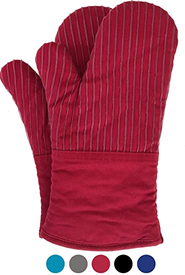 Big Red House Oven Gloves, with the Heat Resistance of Silicone and Flexibility of Cotton, Recycled Cotton Infill, Terrycloth Lining, 250 C Heat Resistant Pair Red