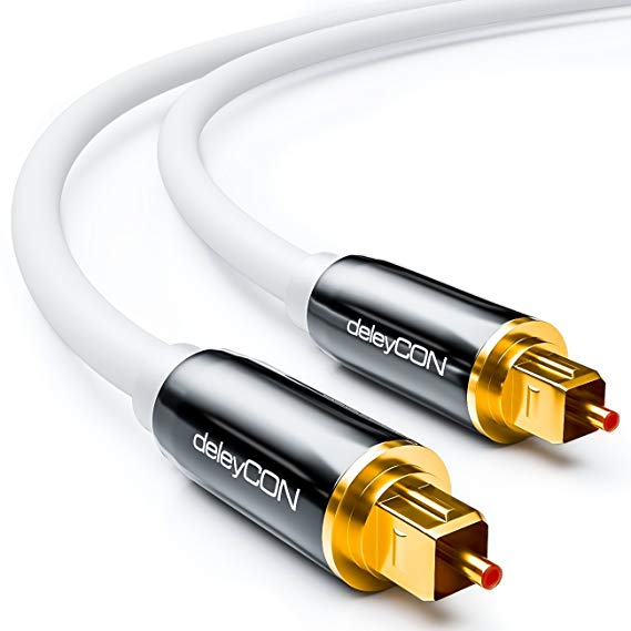 deleyCON Optical Digital Audio Cable S/PDIF 2x Toslink connectors - 10m (32.81 ft.) - fibre optic cable - metal connectors - 5mm - flexible - white