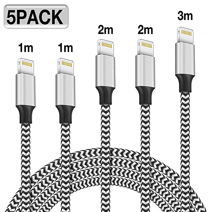 AYNGWRNB MFi Certified 5Pack[3-3-6-6-10 ft] Nylon Braided Cell-Phone Charging Cable USB Fast Charging & Syncing Long Cord,iPhone Charger Compatible iPhone XS/Max/XR/X/8/8P/7/7P/6/iPad/iPod