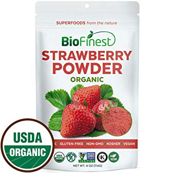 Biofinest Strawberry Juice Powder - 100% Pure Freeze-Dried Antioxidants Superfood - USDA Organic Vegan Raw Non-GMO - Boost Digestion Weight Loss - for Smoothie Beverage Blend (4 oz Resealable Bag)