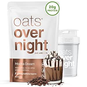 Oats Overnight - Mocha Dream - 20g Protein, High Fiber Breakfast Shake 100mg Caffeine - Gluten Free, Non GMO Oatmeal (2.7 oz per meal) (8 Pack   BlenderBottle)