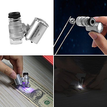 GPCT [60X] Magnifying [Illuminated] Jeweler’s Loupe W/ UV & White 3 LEDs. Provides Clear View When Inspecting Currency, Jewelry, Gems, Antiques, Stamps, Coins, Notes, Maps, Plants, Rocks [FREE POUCH]