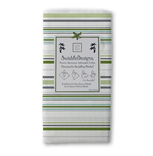 SwaddleDesigns Marquisette Swaddling Blanket, Jewel Tone Stripes, Pure Green