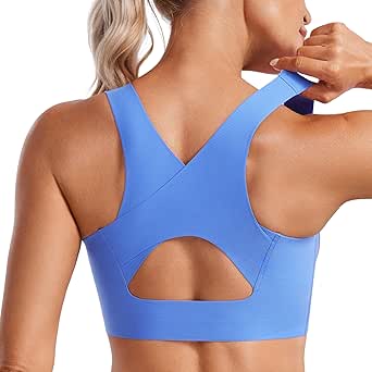 CRZ YOGA Womens Flex Sculpt Racerback Sports Bra - U Neck Medium Impact Padded Wireless Workout Bra Gym Crop Top