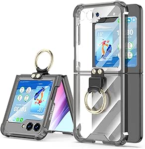 Designed for Samsung Galaxy Z Flip 5 Case Clear with Ring, Anti-Fall Shockproof Protective Phone Cover Case Compatible with Galaxy Z Flip 5 Case 5 G 2023 (Clear Black)