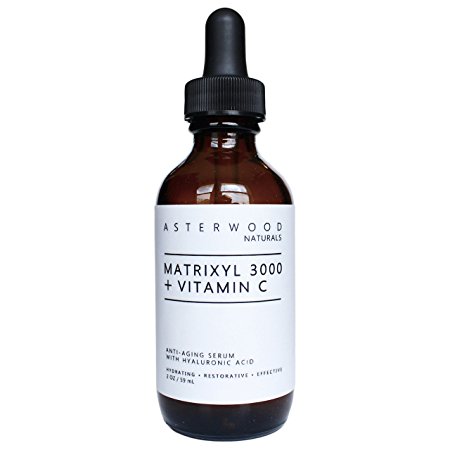 Matrixyl 3000 30% + Vitamin C 20% Serum with Organic Hyaluronic Acid 20% 2 oz - Lighten Sun Damage, & Wrinkles - Beautiful Skin Protection & Restoration Combo - ASTERWOOD NATURALS - Amber Bottle