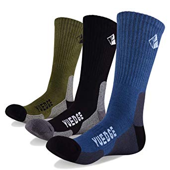 YUEDGE Men's Wicking Cushion Athletic Crew Socks Outdoor Multi Performance Hiking Socks(3 Pairs)