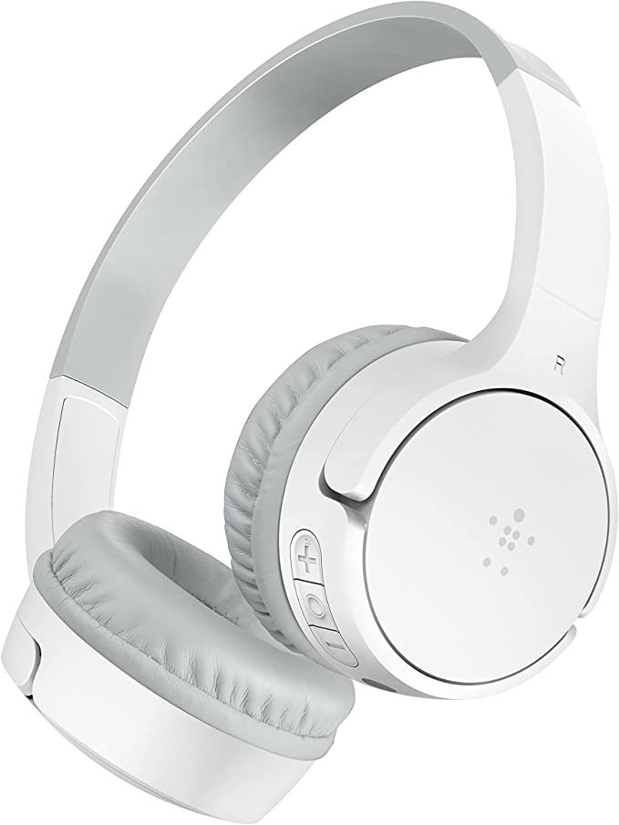 Belkin SoundForm Mini Kids Wireless Headphones with Carrying Case, Built in Microphone, On Ear Headsets Girls and Boys for School, Compatible with iPhones, iPads, Galaxy and More - White